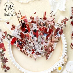 JIANWU Looking for Anne Series Vintage Lace Character Flower Material Collage PET Sticker Creative DIY Journal Stationery