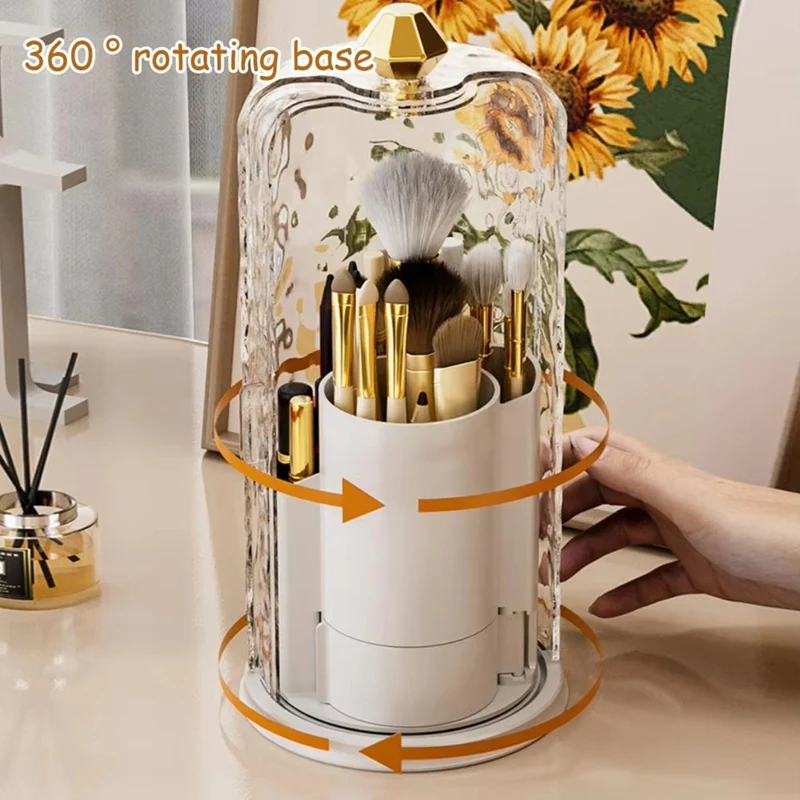 Makeup Brush Storage Box With Transparent Lid Large Capacity 360-Degree Rotating Makeup Brush Holder Acrylic Organizer