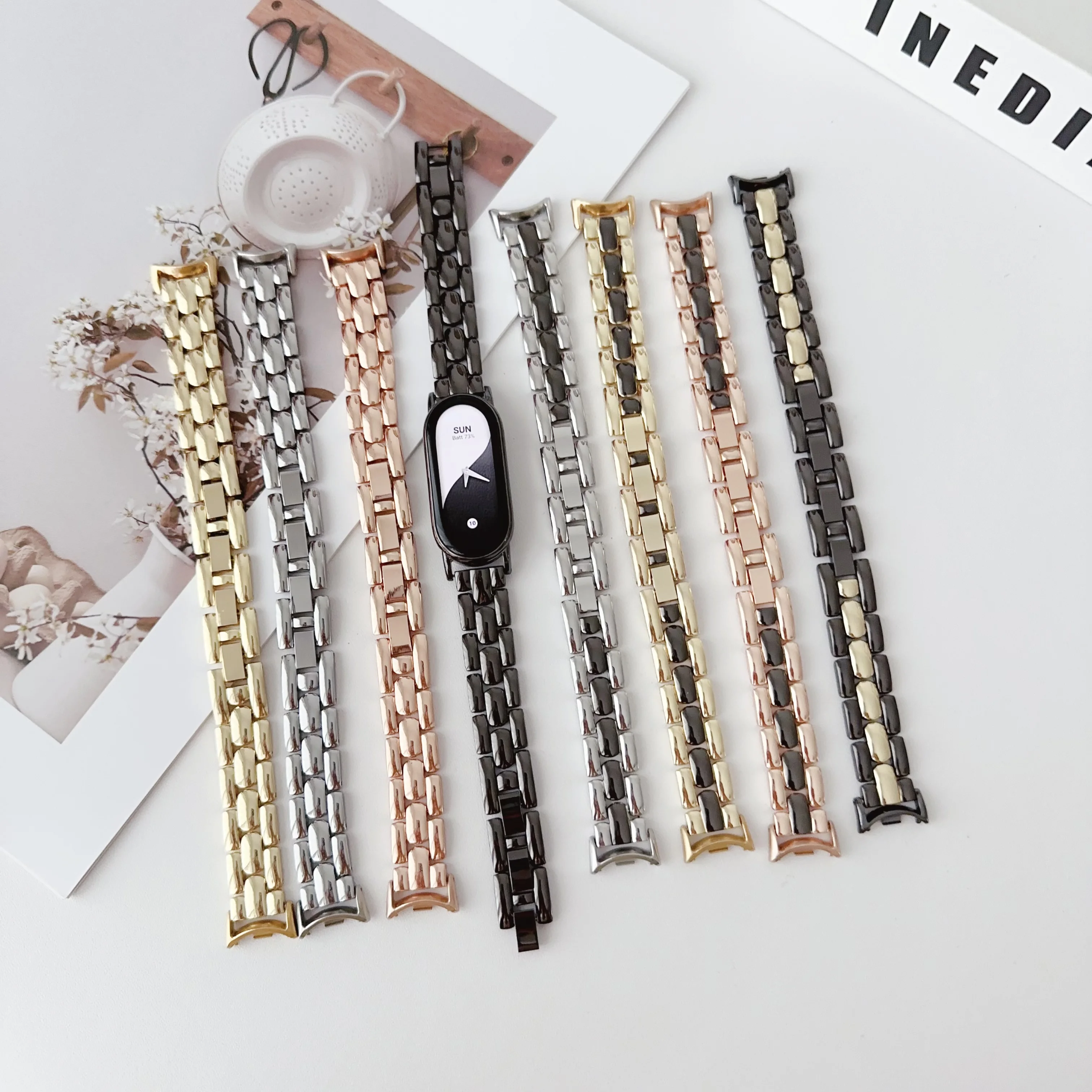 

New Metal Bracelet for Xiaomi Mi Band 8 Bands Replacement Wrist Bling Watch Strap Wristband Women Dressy Watchband