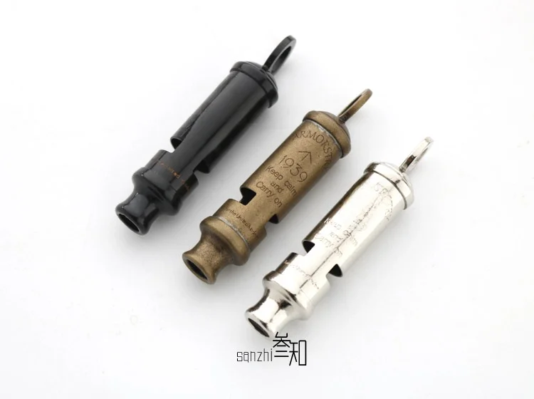 이중 챔버 구리 금속 호루라기 야외 트렌치 빈티지 스타일 공습 경보 펜던트 생존 및 축제 장식용