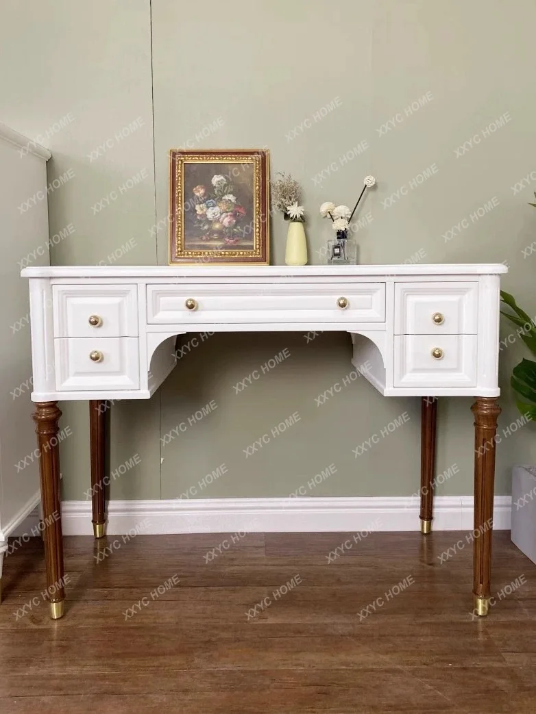 DV  country solid wood desk black retro writing desk light luxury small apartment dresser