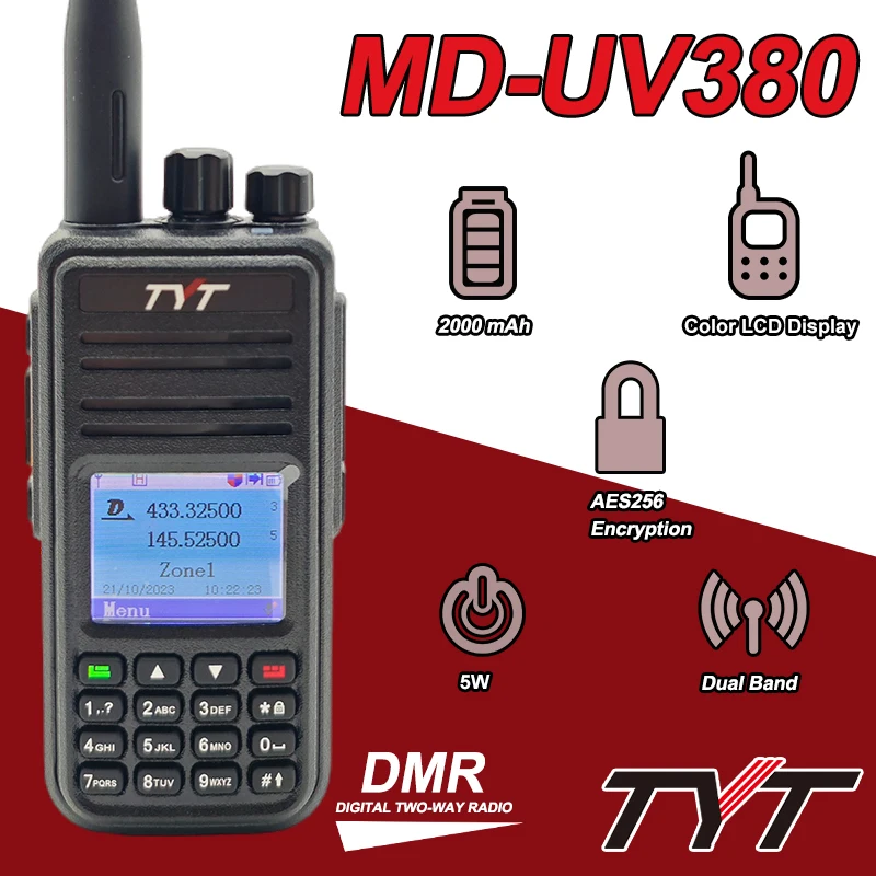 TYT MD-UV380 Walkie Talkie Dual Band DMR Digital Two Way Radio AES256 Encryption Dual Time Slot Transceiver 3000CH Amateur Radio