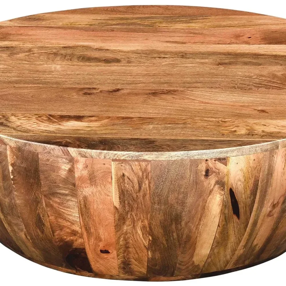 Mesa de centro de madera de Mango, forma redonda, color marrón oscuro