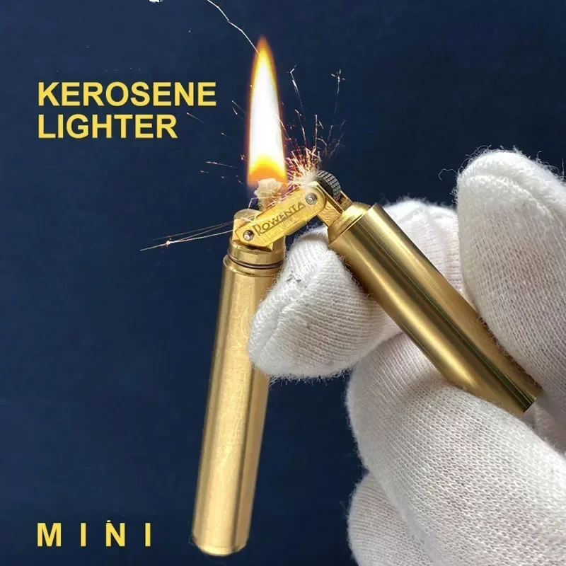 2024 New Brass Kerosene Nunchakus Lighters Windproof Mini Retro Grinding Wheel Ignition Flint Free Fire Men Smoking Toy Gift