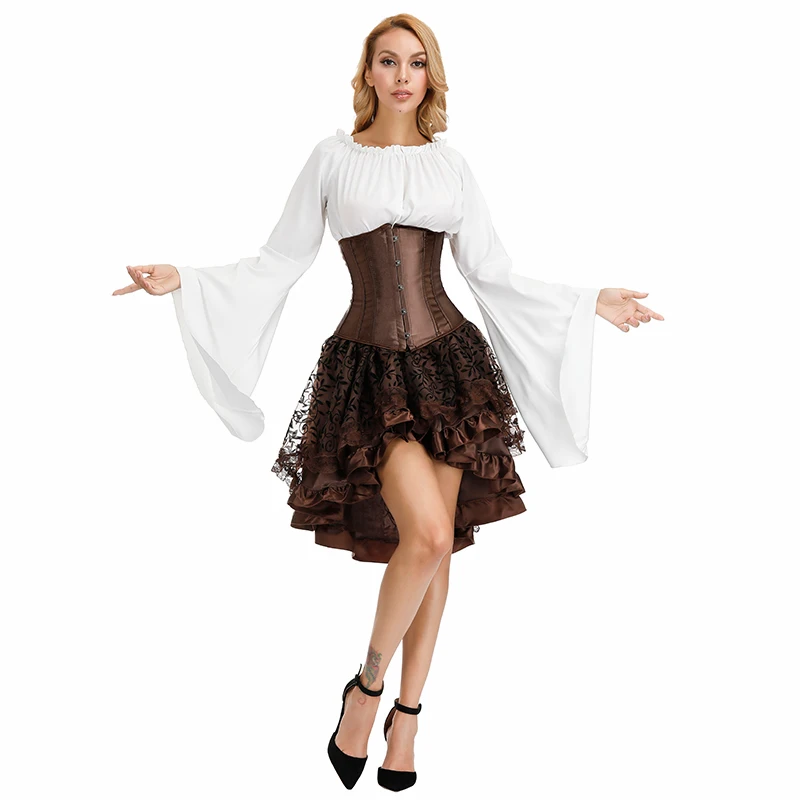 Victorian Corset Dress Long Sleeve Cosplay Costume Steampunk Dresses for Women Shoulder Off Dress with Corset Plus Size Vintage