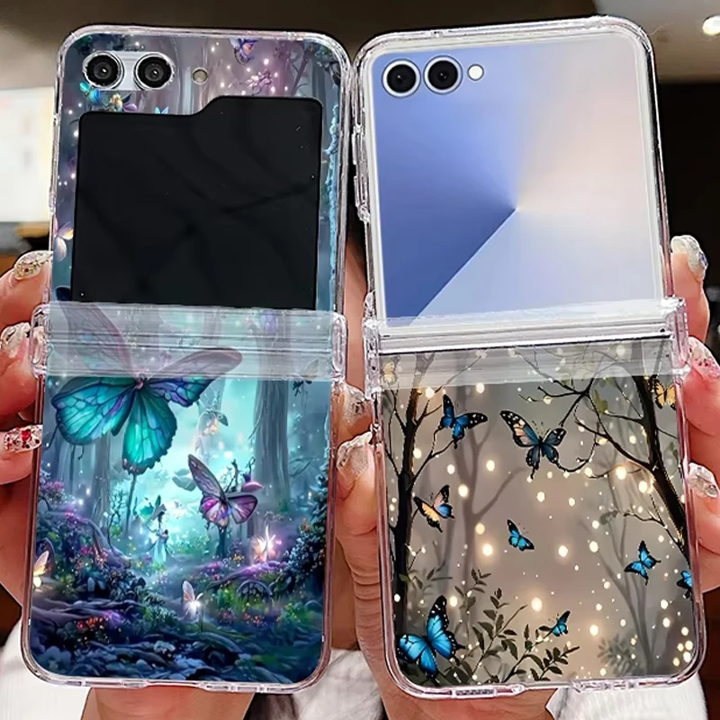 For Samsung Galaxy Z Flip7 FE Flip6 Case Glow In The Dark Butterfly Print Folding Clear Cover For Samsung Galaxy Z Flip 7 5 4 3