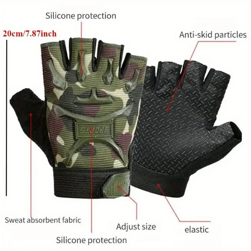 1Pair Tactical Half Finger Gloves for Men Fitness Outdoor Cycling Anti Slip Wear Resistant Mountain Climbing Open Finger