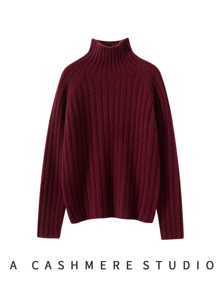 TLOML Luxury Women 100% Cashmere Sweater Drawstring Thick Short Turtleneck Pullover Autumn Winter Soft Warm Knitwear Fashion Top