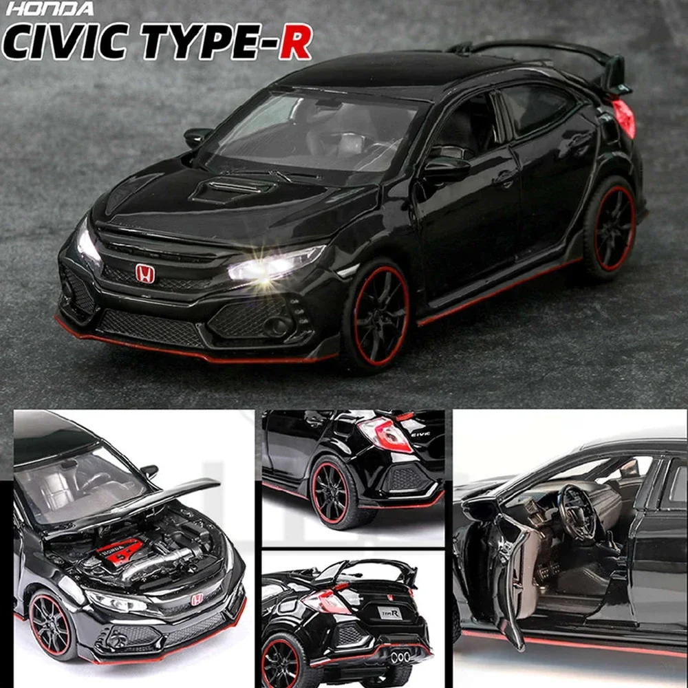 1:32 Alloy Model HONDA CIVIC TYPE-R Diecasts & Toy Vehicles Metal Car Toys Sound Light Pull Back Toys For Boy Children Gift