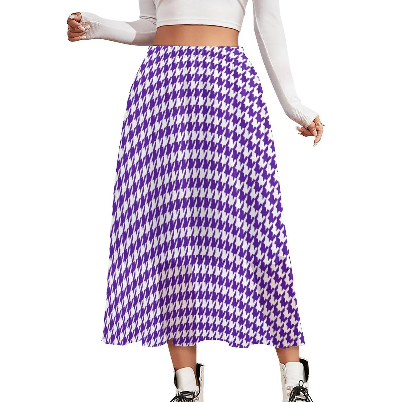 

Юбка «гусиные лапки» Женская, винтажная юбка в стиле бохо, трапециевидная юбка с графическим принтом, с эластичным поясом, уличная одежда, большие размеры, белый и фиолетовый цвета