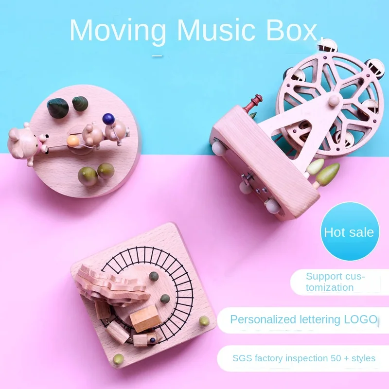 Creative Christmas Octave Box Children's Education Music Box Handmade Wooden Music Box Carousel Home Decoration Holiday Gifts