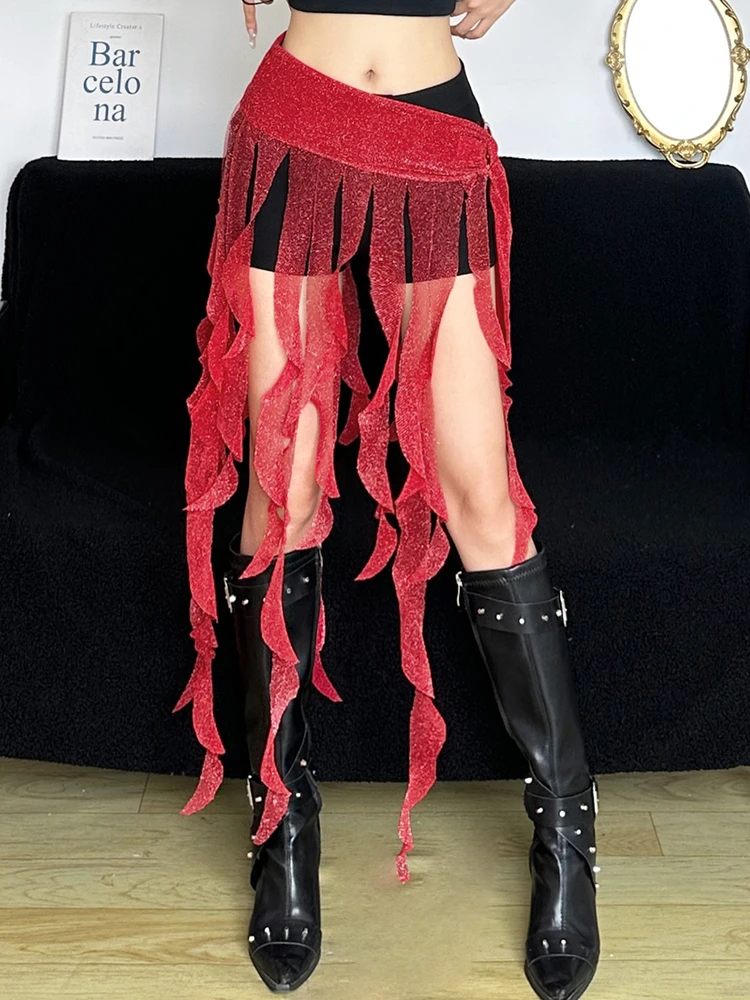 

Weird Puss Hippie ярко-розовые брюки с кисточками, украшение на талию, женские модные пикантные украшения для штор для девочек, юбка с низкой талией