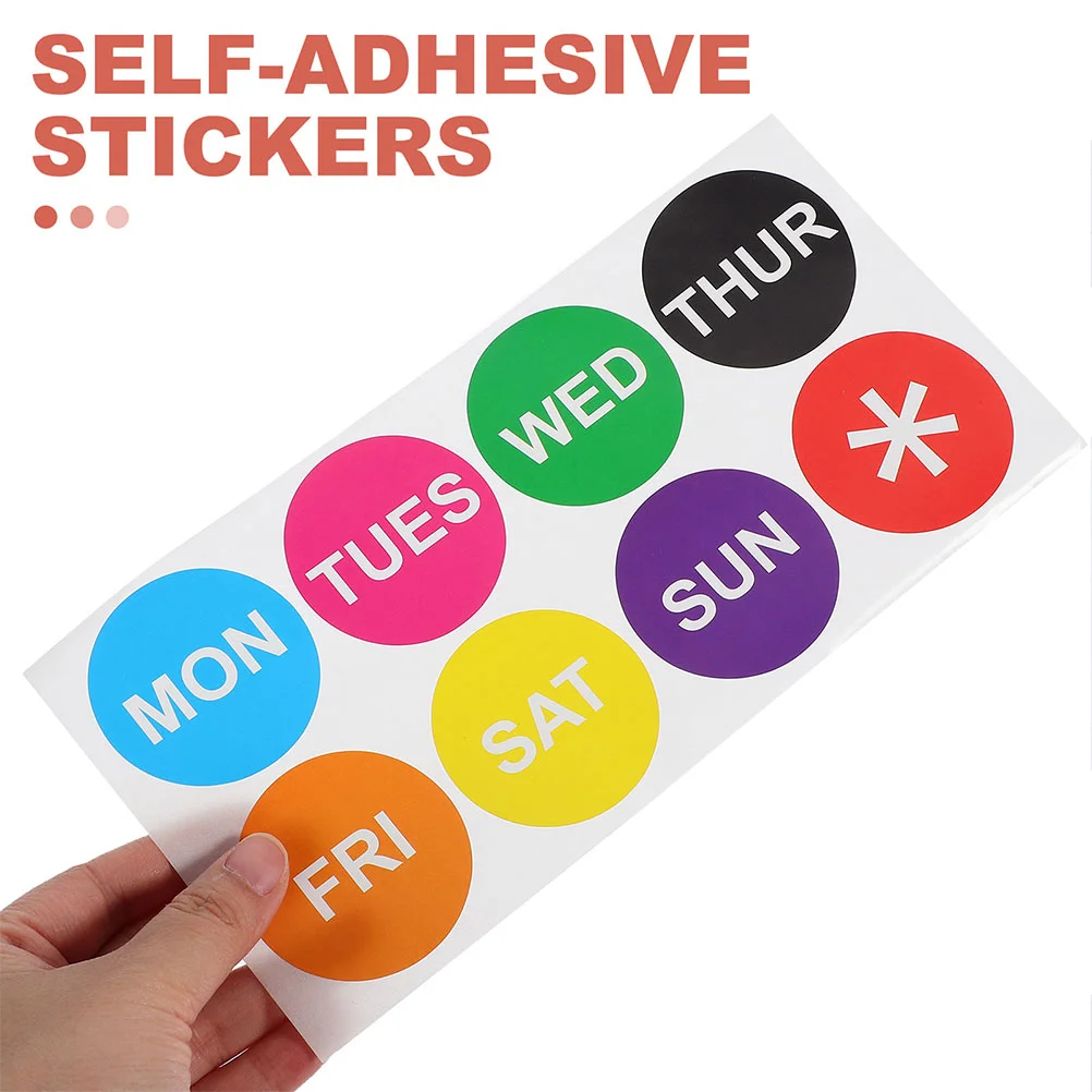 20 Sheets Week Label Sticker Stickers Circle Adhesive Days of The Labels Dot