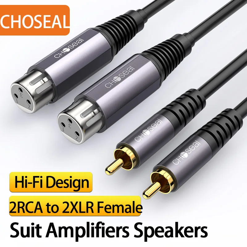 Cable de Audio Estéreo HiFi CHOSEAL 2XLR Hembra a 2RCA Macho, Cable de Conexión RCA a XLR para Altavoces, Micrófonos, Amplificadores y Mezcladoras