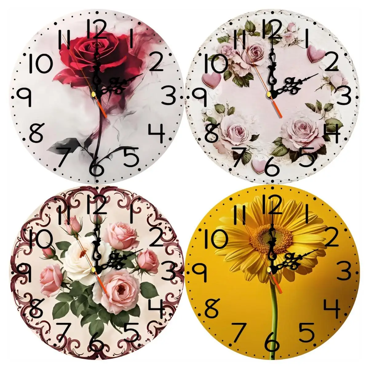 Silent Wooden Round Wall Clock, Non-Ticking Decor Wall Watch for Home Bedroom Living Room, AA Battery Not Included
