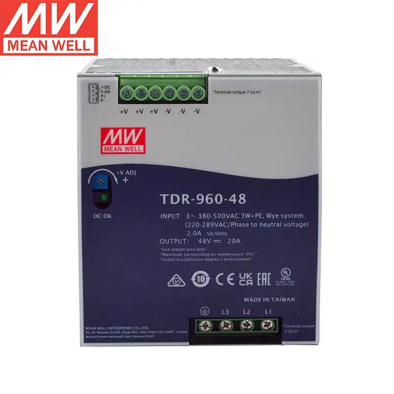 TDR-960-48 48V 20A 960W для Mean Well Slim, трехфазный Промышленный DIN-рейка с функцией PFC, одновыходной источник питания