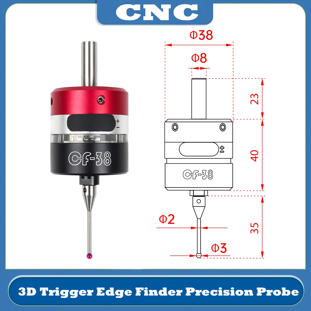 CNC 3D Trigger Edge Finder High Precision Touch Probe CNC Milling Machine Three-coordinate Centring Rod Tool Setter CF-38