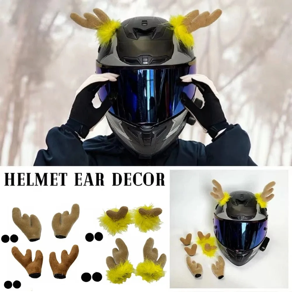 Creative Motorcycle Helmet Decoration 3D Cute Christmas Antlers Helmet Decor Self-adhesive Plush Embossing
