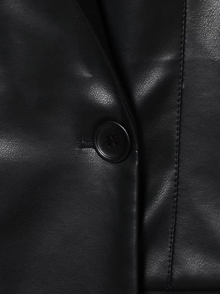 النمط الأوروبي والأمريكي الخريف الوافدين الجدد الملابس النسائية مزاجه سليم صالح تقليد الجلود سترة طويلة الأكمام #4