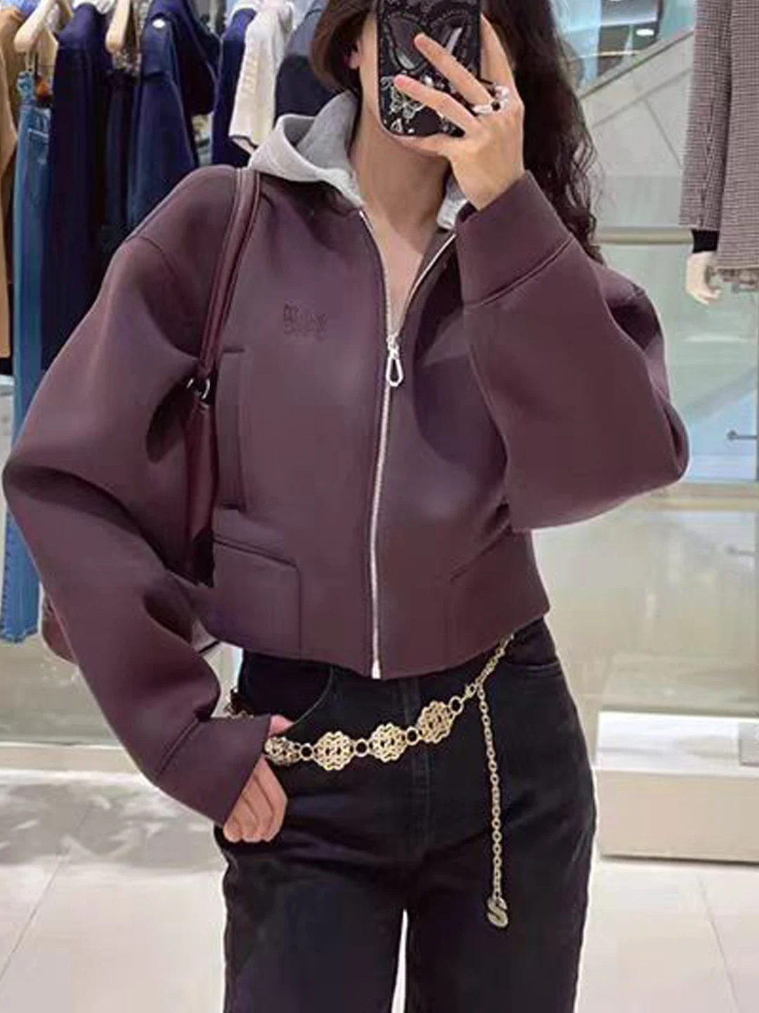 

Съемная толстовка на молнии с капюшоном и вышивкой, ультрамодная женская куртка с высокой талией для осени и зимы...