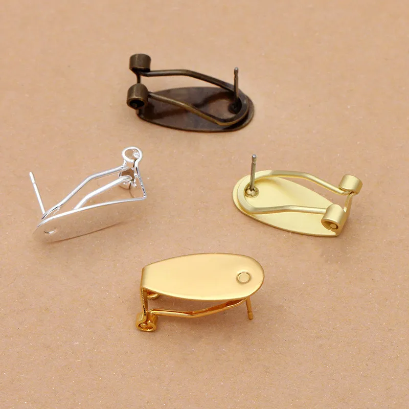 10pcs/Lot 9x20mm Copper Stud Earrings Fixtures Hook Ear Clip Blank Base Brass For Jewelry Accessories Making Supplies Findings