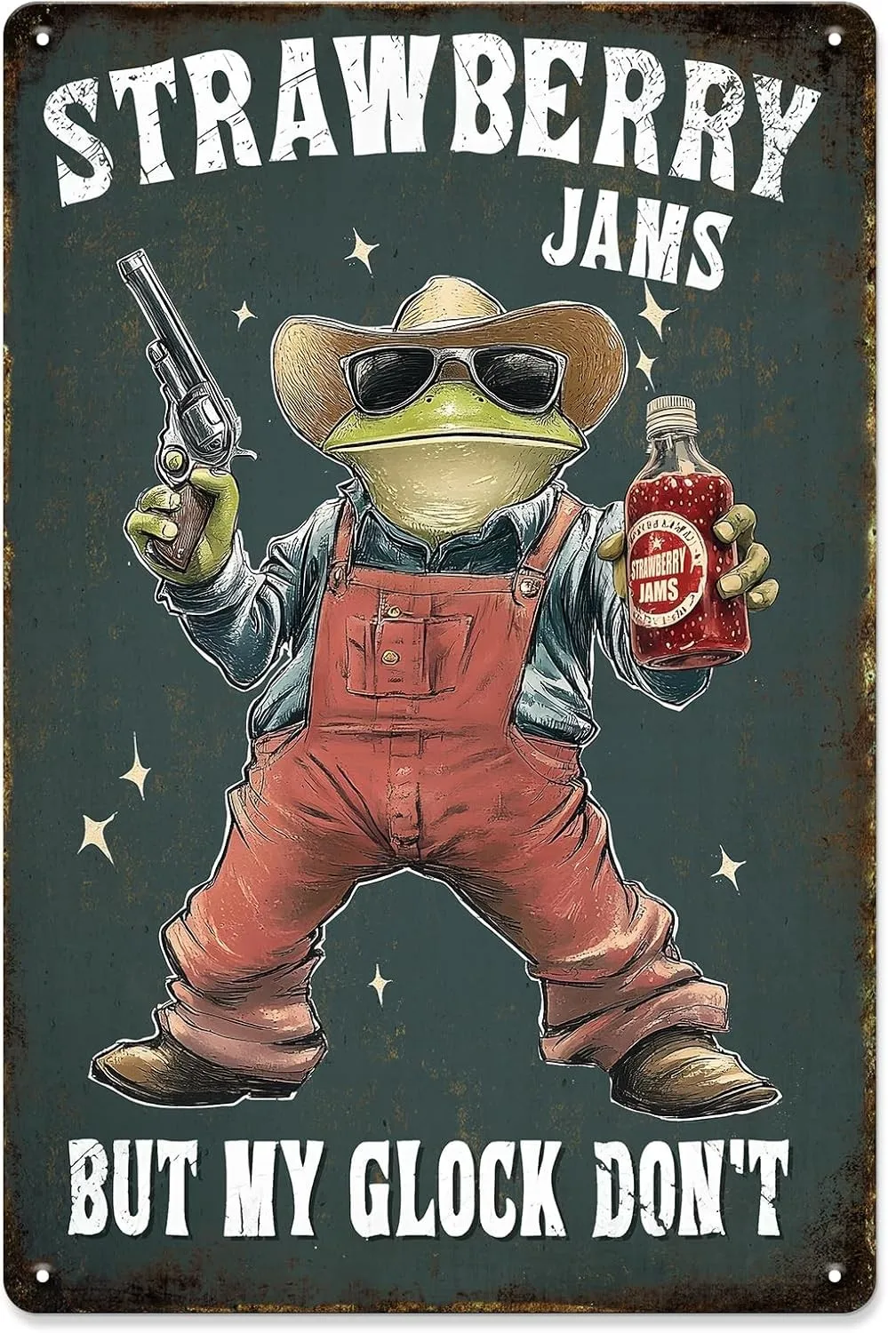 Funny Tin Metal Signs Home Décor 8x12 Strawberry Jams But My Glock Don't Frog