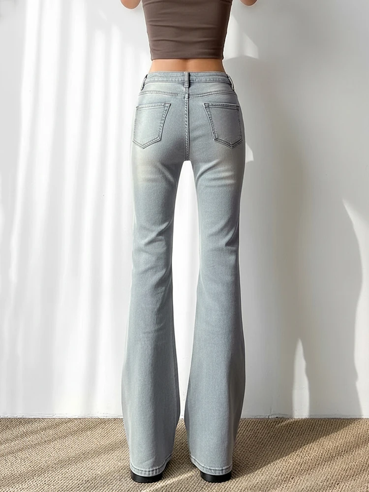 REDDACHiC High Rise Jeans for Women Korea Solid Cleanfit Distressed Skinny Stretchy Bell Bottoms Minimalist Office Everyday Wear