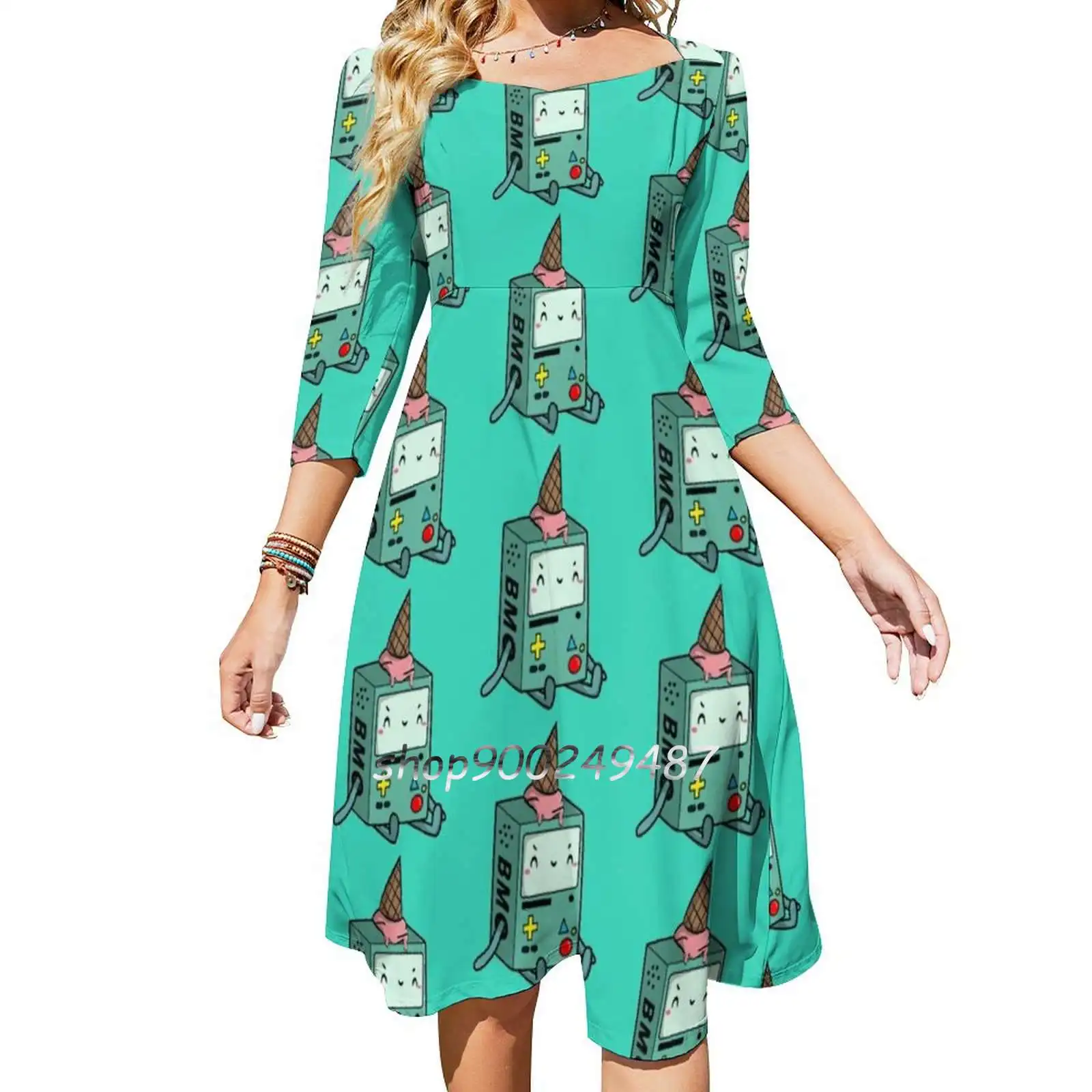 Bmo Adventure Time Sweetheart Knot Flared Dress Fashion Design Large Size Loose Dress Cute Bmo Adventure Time Finn Jake Cartoon