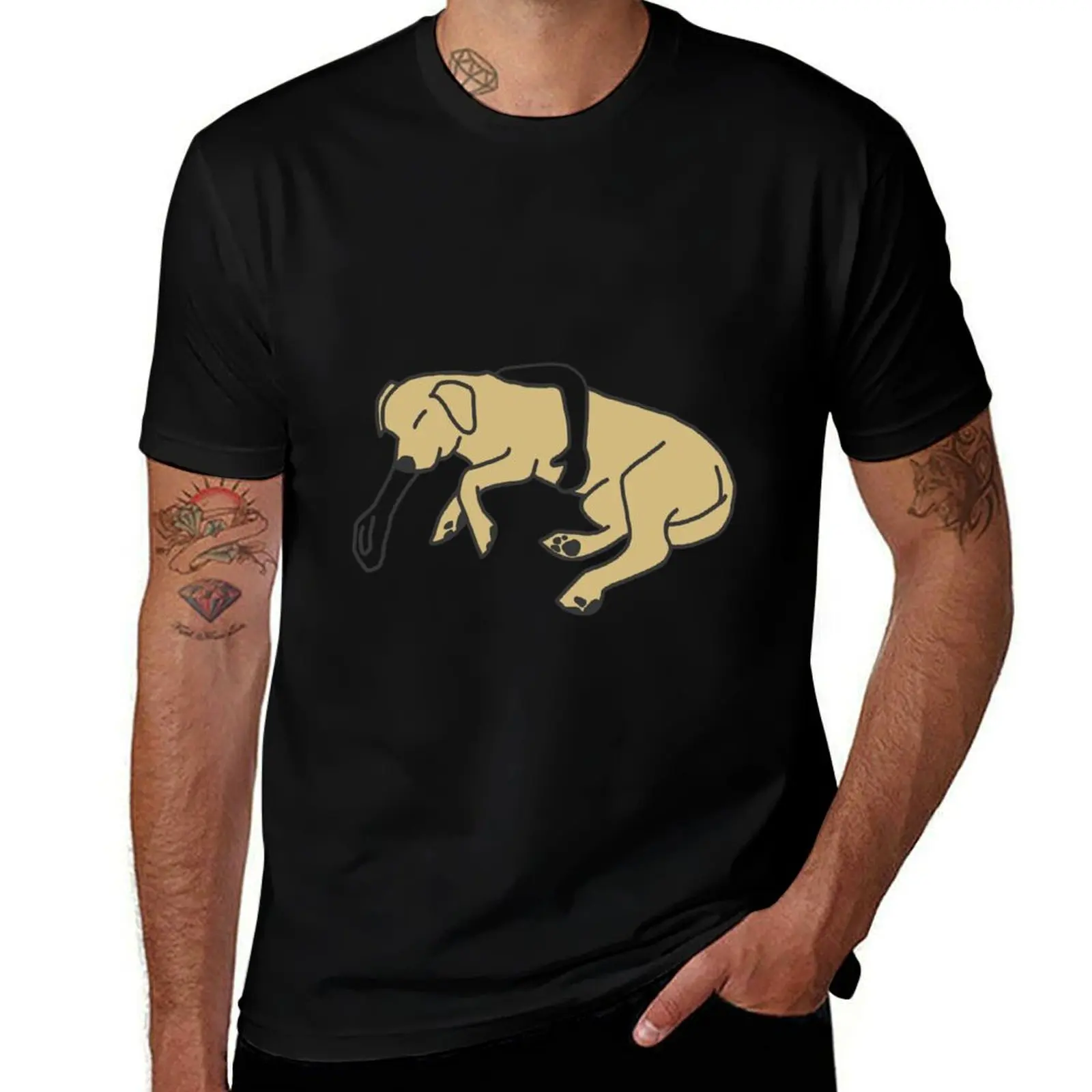 

Golden Labrador sleeping with the owner T-Shirt Sporty Casual Quick Dry T-Shirt