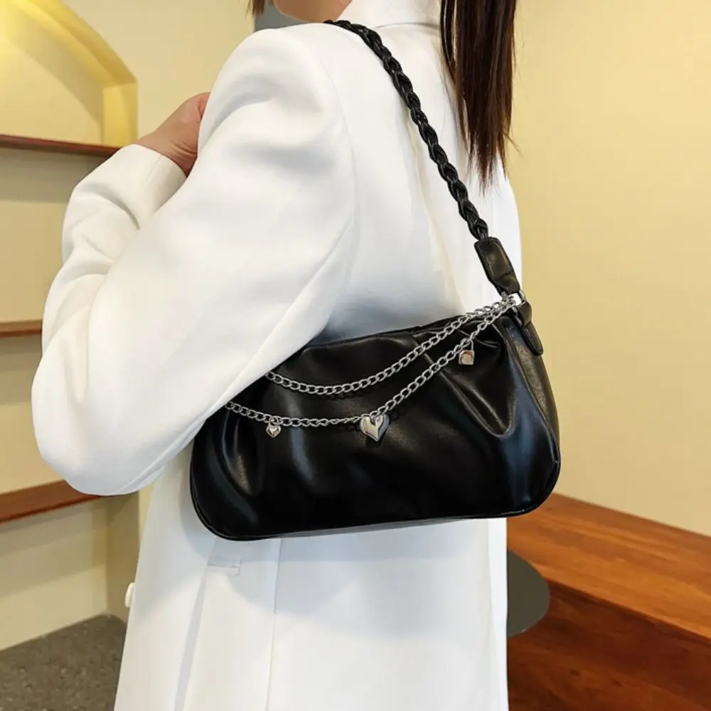 

Fashion Chain Tassel PU Leather Shoulder Bag Sweet Pleated Small Tote Bag Large Capacity Handbag Y2K Underarm bag Girls