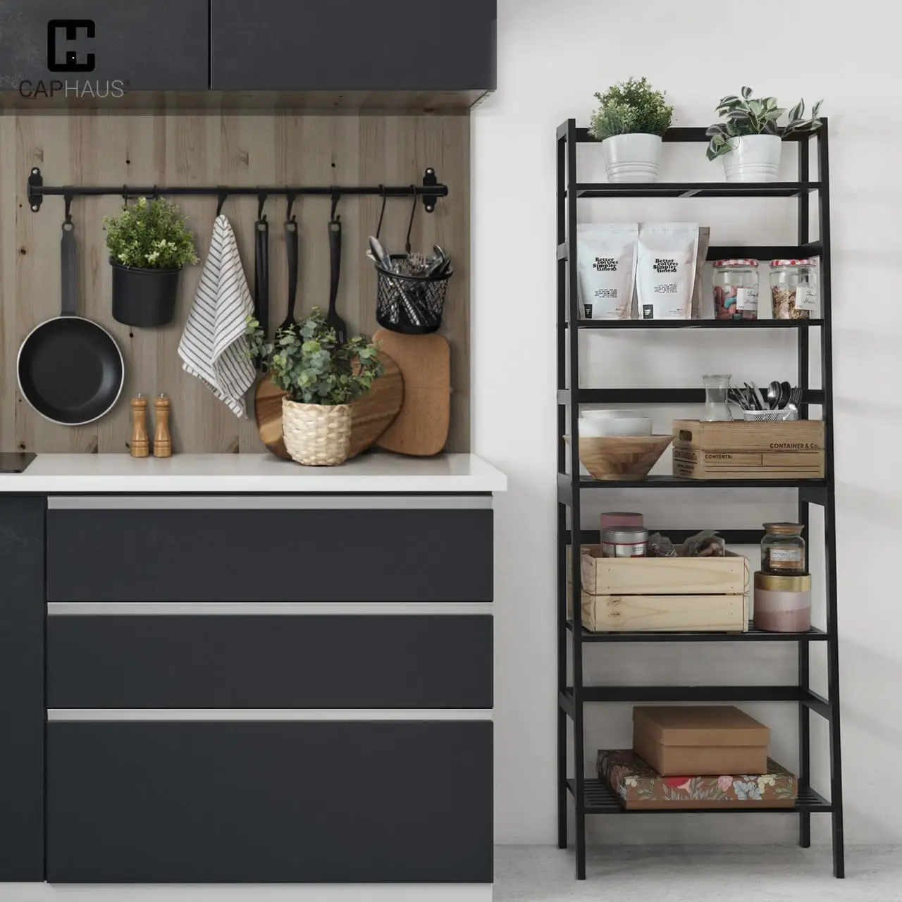 5-Tier Bamboo Ladder Shelf, Bamboo Open Storage Ladder Bookshelf, Freestanding Plant Standing Display Stand, Multifunctional