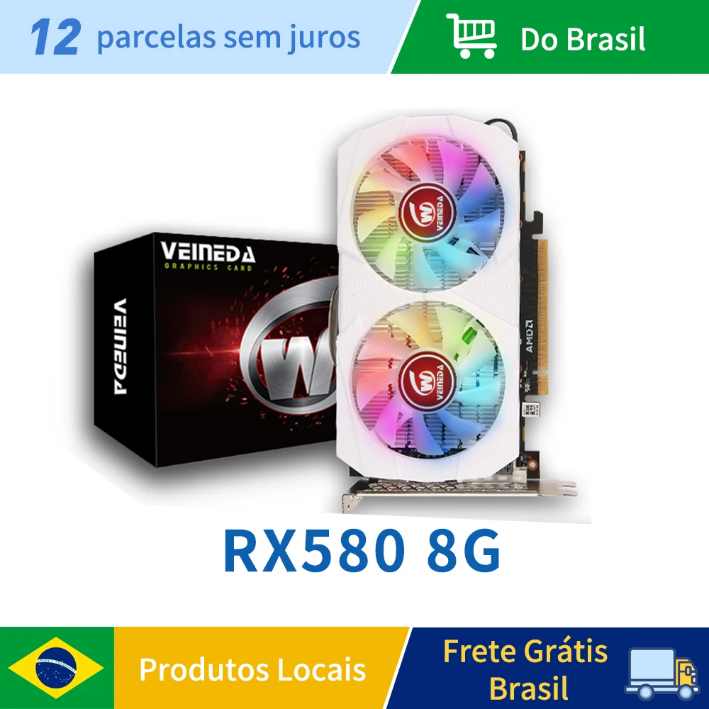 Veineda RX 580 8GB 2048SP Gaming Graphics Card GDDR5 256Bit PCI Express 3.0 ×16 8Pin Radeon GPU RX580 Series  placa de video car