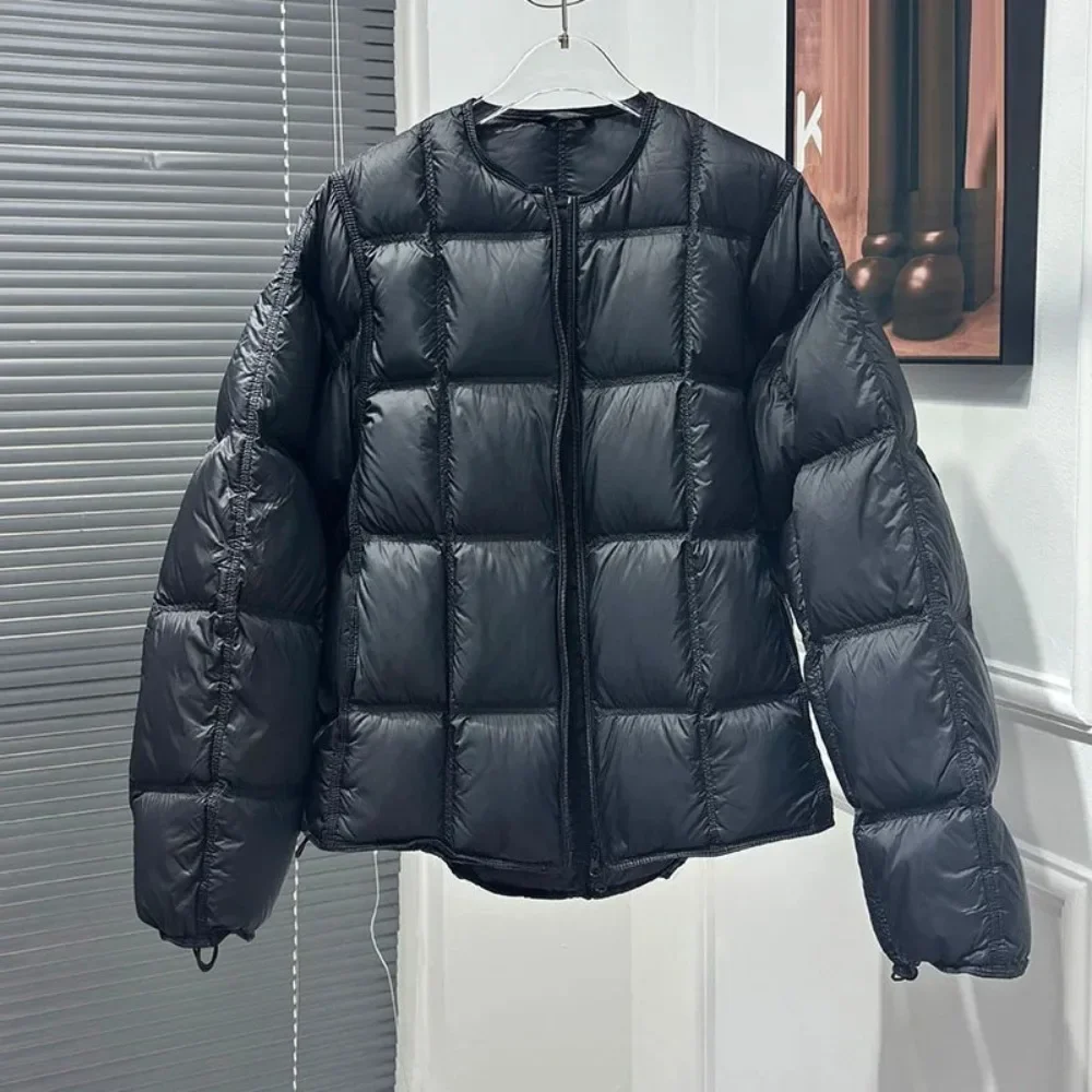 

New Winter Fluffy Puffer Jacket Women Baseball Collar Thicken Warm Oversized White Duck Down Short Casual Clothes