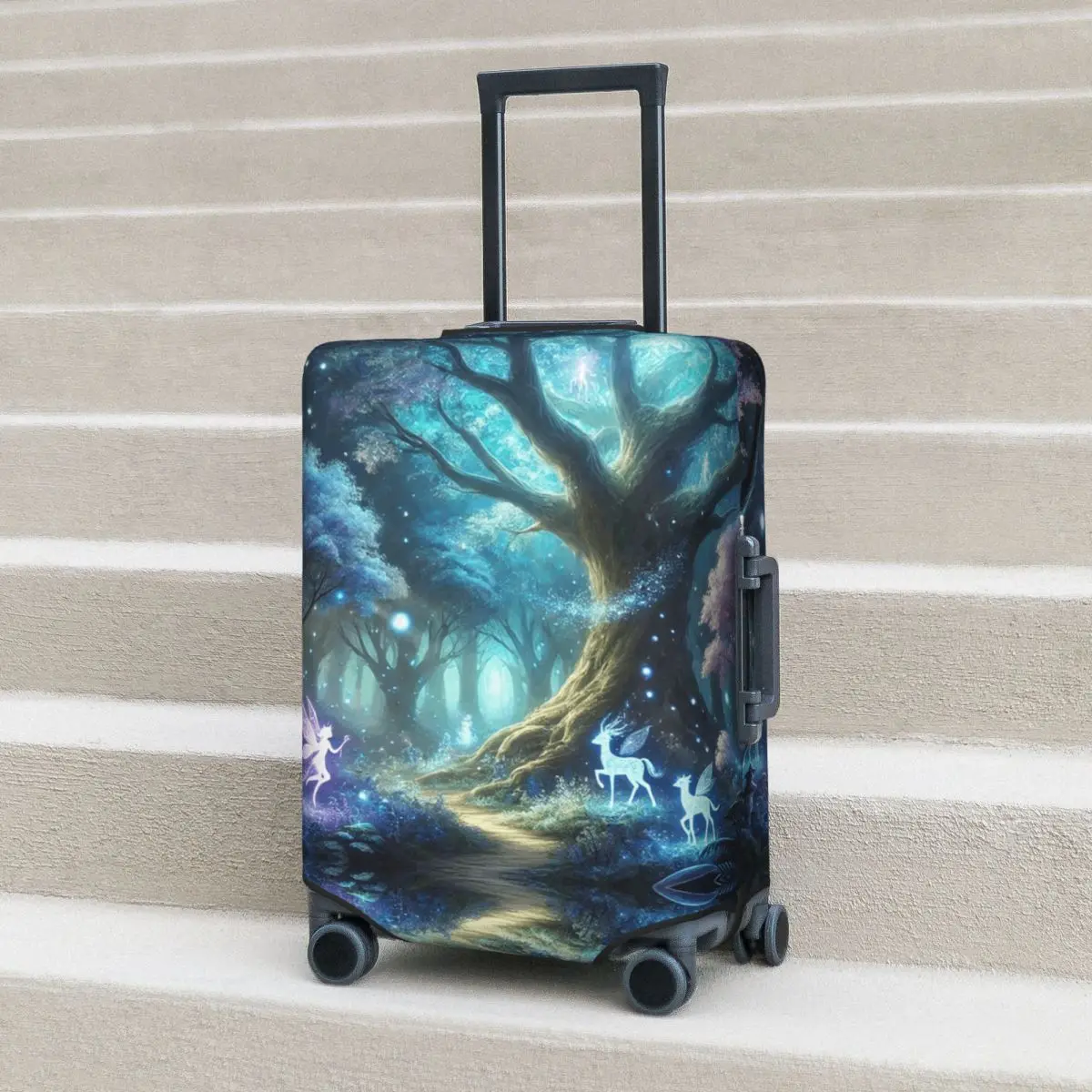 

Glowing Enchanted Forest With Fairies And Magical Creatures Suitcase Cover Protection Elastic Travel Luggage Protector Covers