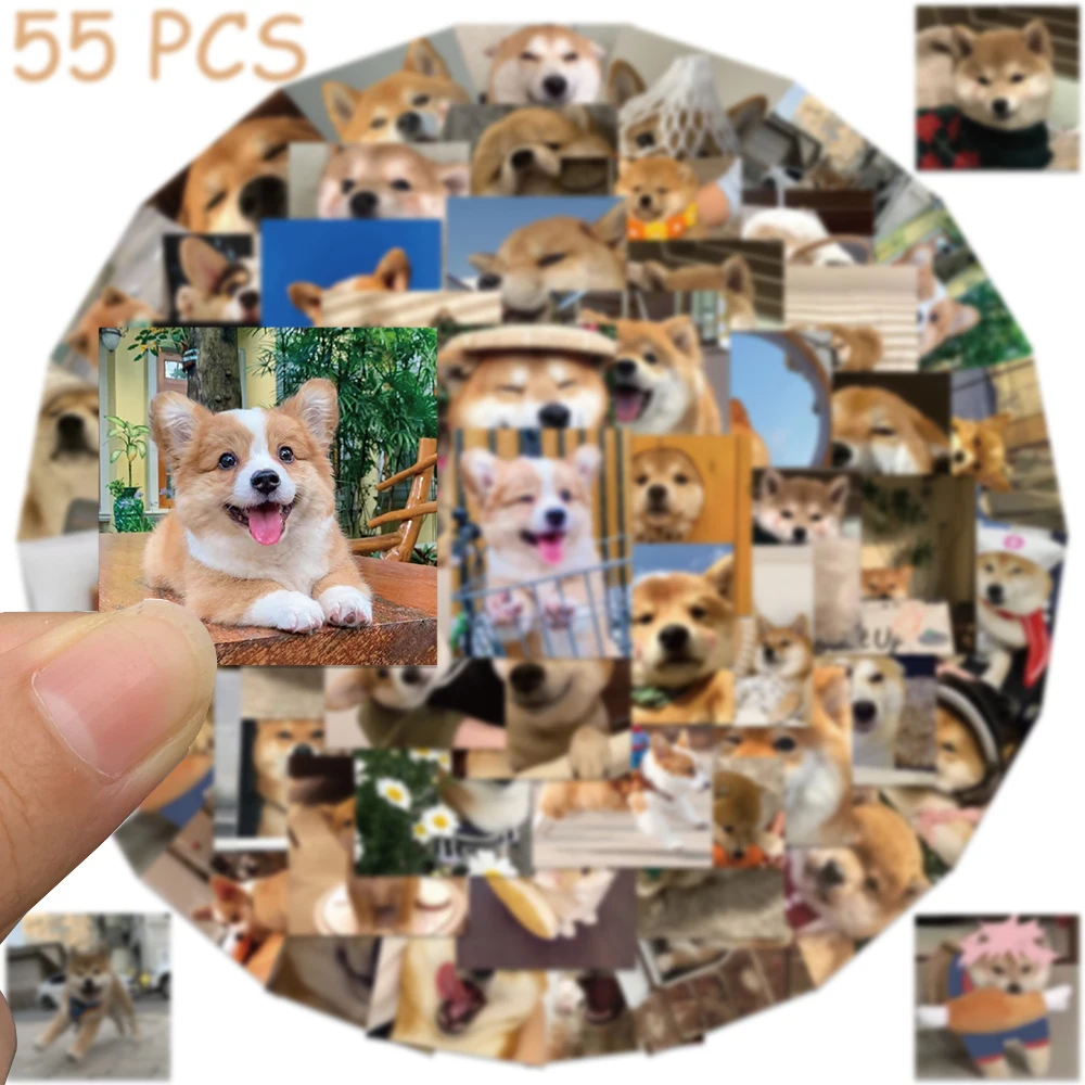 55pcs Cute Corgi Dogs Stickers Decals For Phone Laptop Luggage Skateboard Refrigerator Aesthetic Waterproof Stickers Kids Gifts