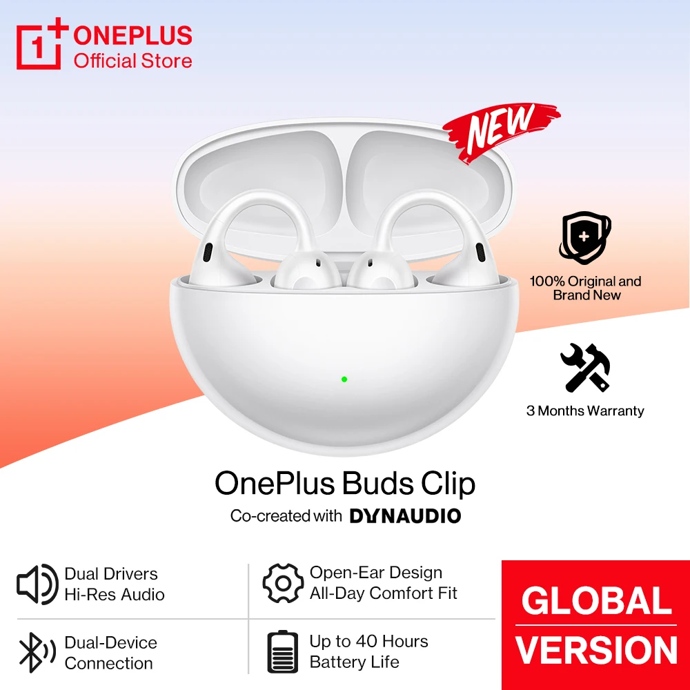 World Premiere OnePlus Buds Clip Wireless Open-Ear Design Earphones Up to 40 Hours Battery Life 6-mic Bone Call for OnePlus 15