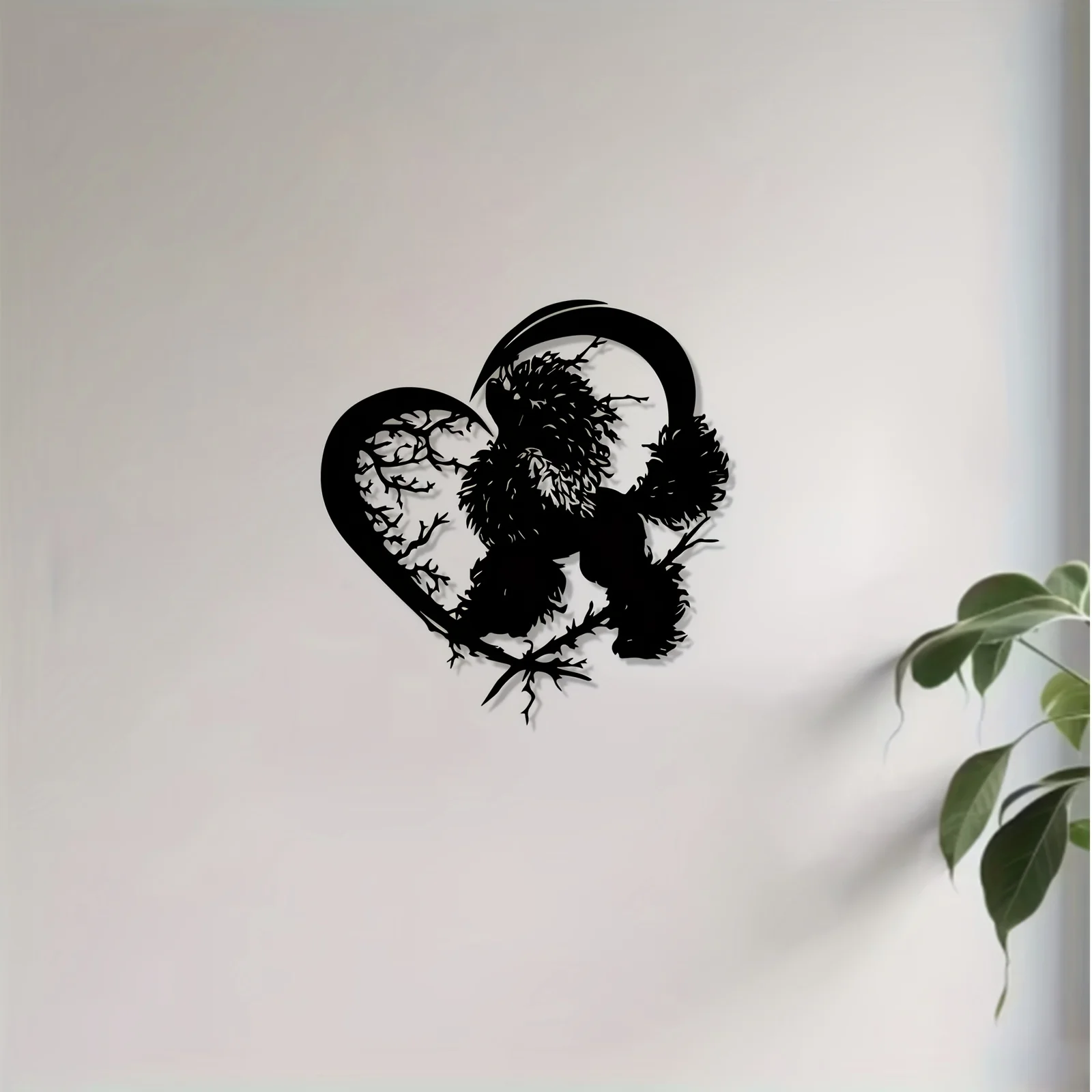 Heart Poodle Iron Wall Art Playful Silhouette Metal Sculpture Valentine Day Rustproof Gift Ornament