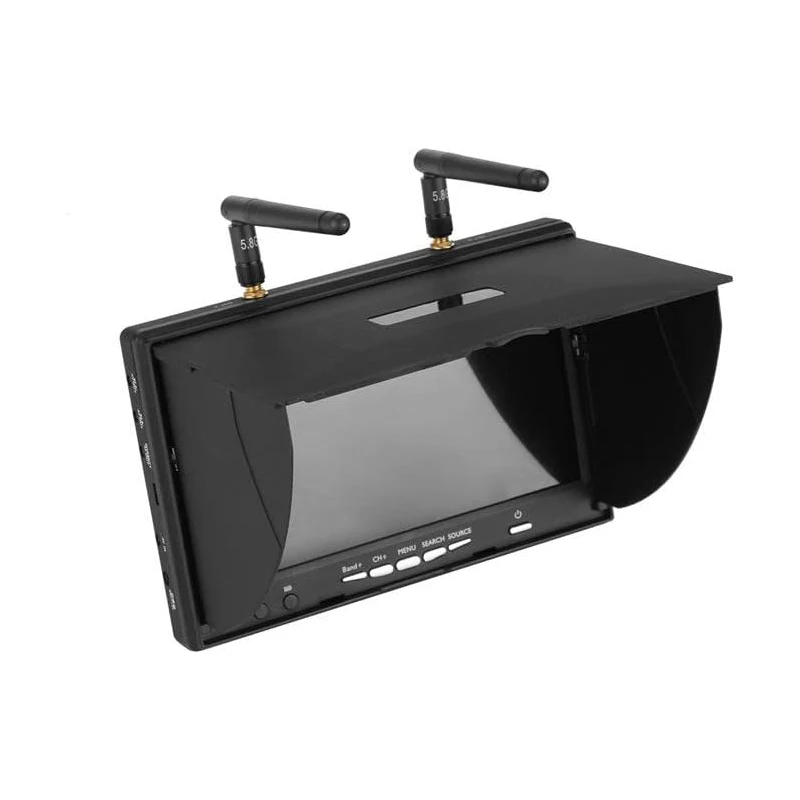 Receptor de monitor fpv de 7 polegadas, display lcd 5.8g 40ch, retroiluminação led, multicobre com bateria embutida, tela tft para drone