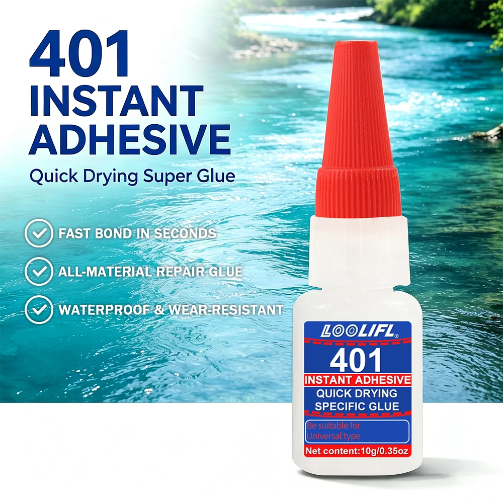 Loolifl 401 Super Instant Adhesive Fast Dry Waterproof Multi Material Repair Glue for Metal Plastic Ceramic Leather DIY Crafts