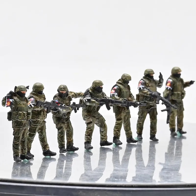 جديد 1:72 مقياس نموذج الشرطة العسكرية الروسية سبعة أعضاء نقطة تفتيش 7 قطعة جنود عمل الشكل المشهد ملحق عرض لعبة