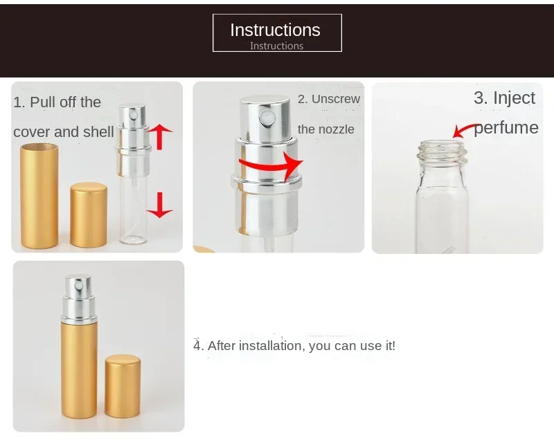 3/5/7pcs Mini Portable For Travel Aluminum Refillable Perfume Bottle With Spray&Empty Cosmetic Container With Atomizer