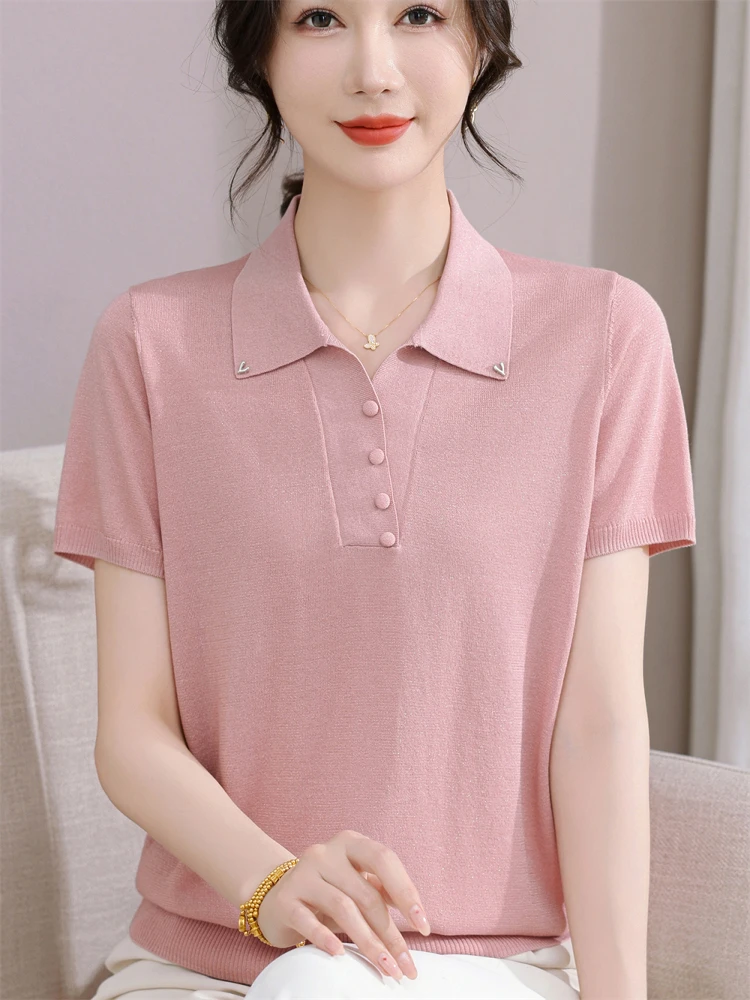 

Новая летняя футболка ко Дню матери из тонкого ледяного шелка, вязаная, модная, свободного кроя, для женщин старшего возраста.