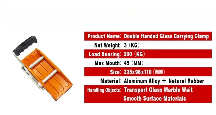 Morsetto da trasporto a doppia mano per carichi pesanti che trasporta il morsetto da trasporto arancione in marmo di vetro