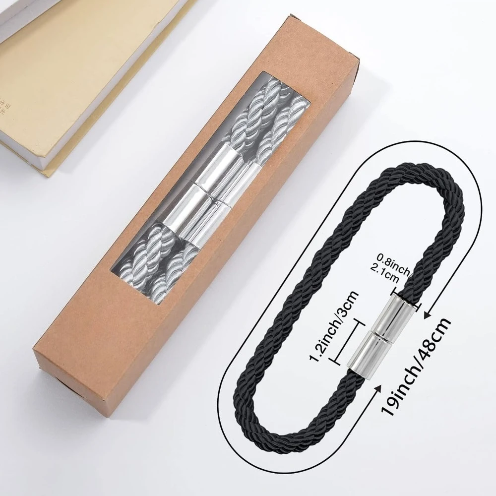 2-Pack Strong Magnetic Curtain Tiebacks – Modern Weave Rope, Black