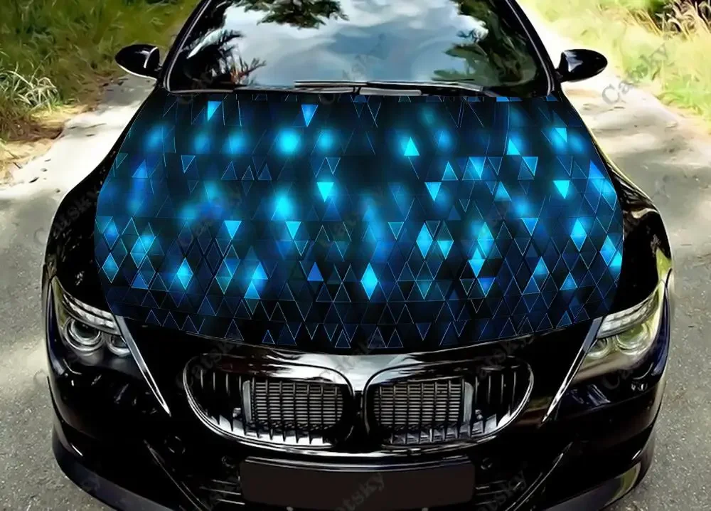 

Abstract Blue Triangles Car Hood Vinyl Stickers Wrap Vinyl Film Engine Cover Decals Sticker Universal Car Hood Protective Film