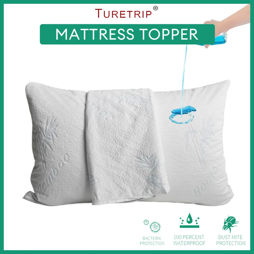 2pcs Bamboo Pillow Protector with Zipper Waterproof Pillow Cover Bedbug Proof & Anti Mites