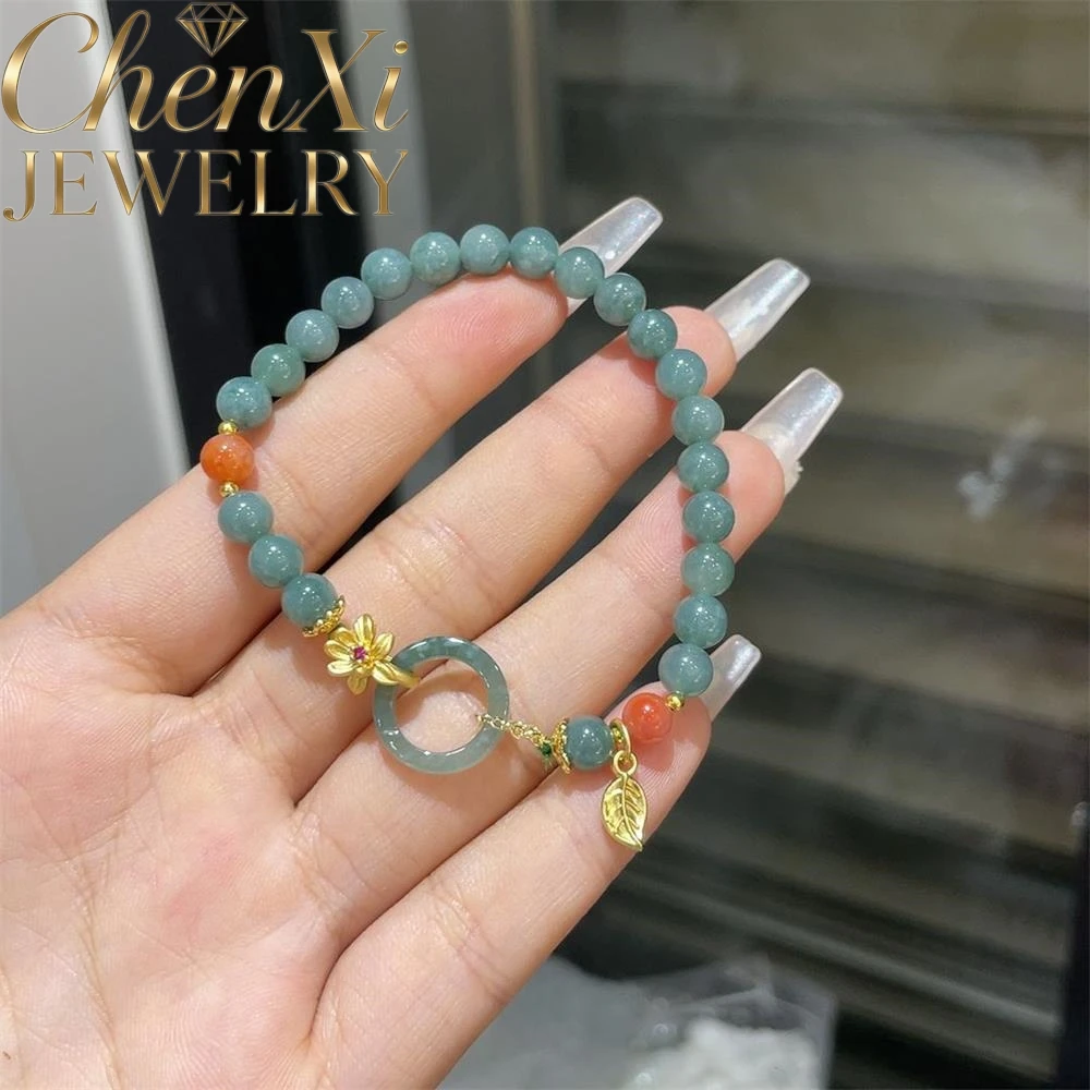 

Элитный браслет из натурального нефрита цвета голубой воды с круглыми бусинами и лотосом, роскошное качество, модные ювелирные изделия, изысканный и элегантный.