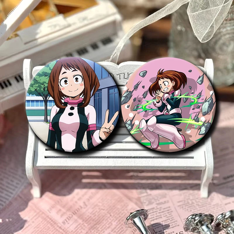 58 مللي متر شخصية كرتونية Ochaco Uraraka لينة زر دبوس بطل أنيمي بروش شارة الإبداعية لحقيبة الظهر الملابس الديكور هدية
