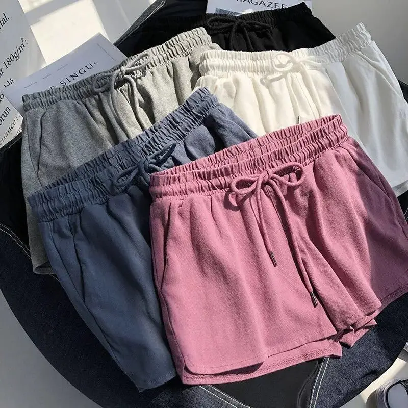

Elastic High Waist bermuda Shorts Women Loose Casual Solid Drawstring Summer Shorts for girls Cool female Cotton short