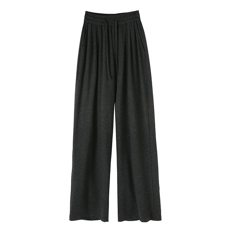 Pantalones largos de punto para mujer, pantalón de pierna ancha, elástico, de cintura alta, holgado, informal, Otoño, 2023